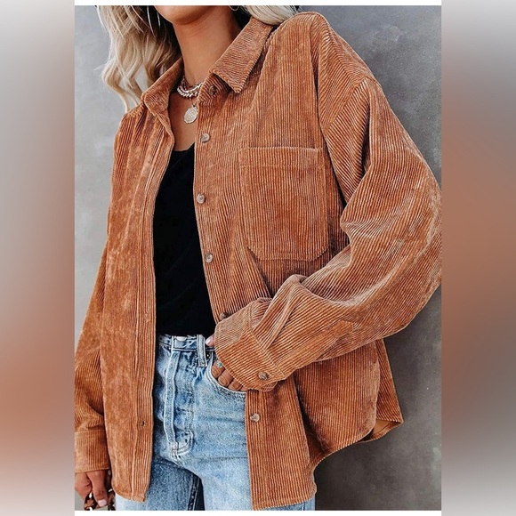 Miholl Women Corduroy Long Sleeve Button Down Collared Shirt Jacket Top Sz Small - Picture 2 of 12